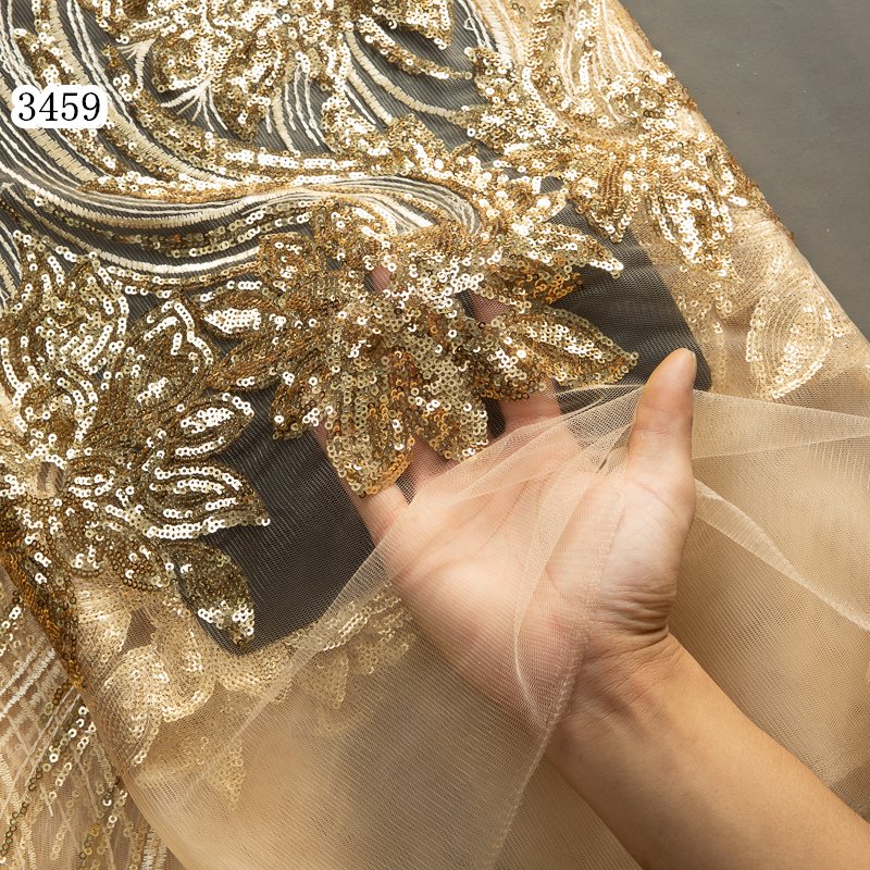 3459 Gold African Wedding Lace Fabric Embroidered Nigerian Lace Fabrics 2023 High Quality French Tulle Lace Fabric With Sequins