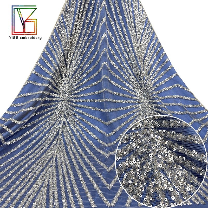Luxury white crystal sequins embroidered heavy beads Bridal french net Tulle wedding lace fabric