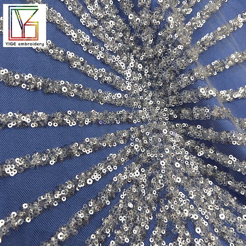 Luxury white crystal sequins embroidered heavy beads Bridal french net Tulle wedding lace fabric