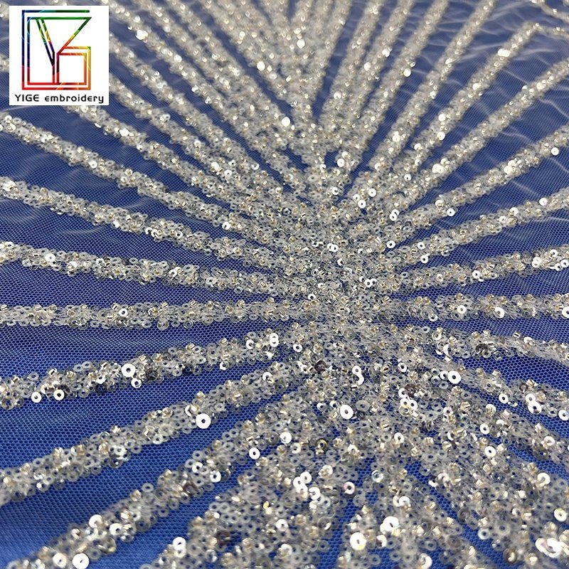 Luxury white crystal sequins embroidered heavy beads Bridal french net Tulle wedding lace fabric
