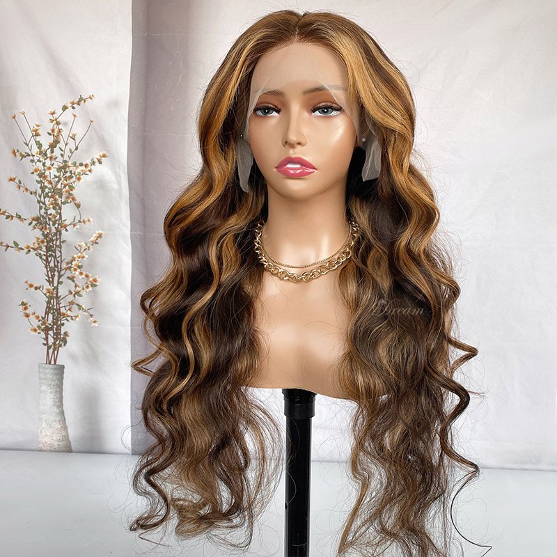 wholesale High Quality 13x4 Lace Front Wig Body Wave Highlight Human Hair 4/27 Piano Wigs Virgin Brazilian Hair Highlight Wig