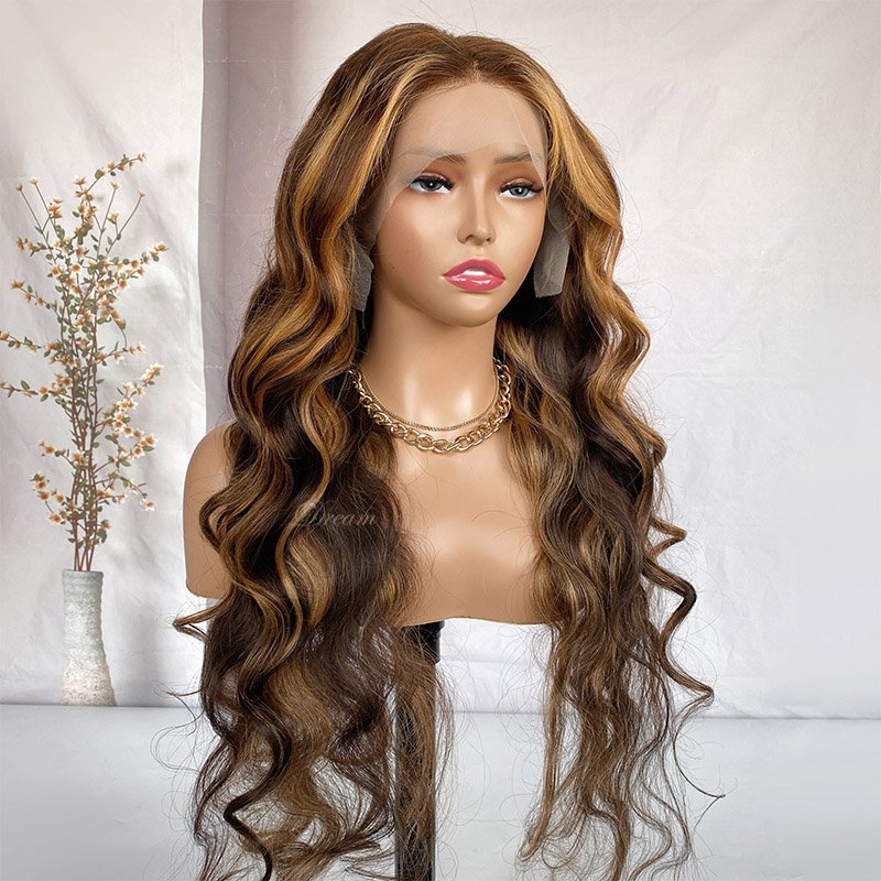 wholesale High Quality 13x4 Lace Front Wig Body Wave Highlight Human Hair 4/27 Piano Wigs Virgin Brazilian Hair Highlight Wig