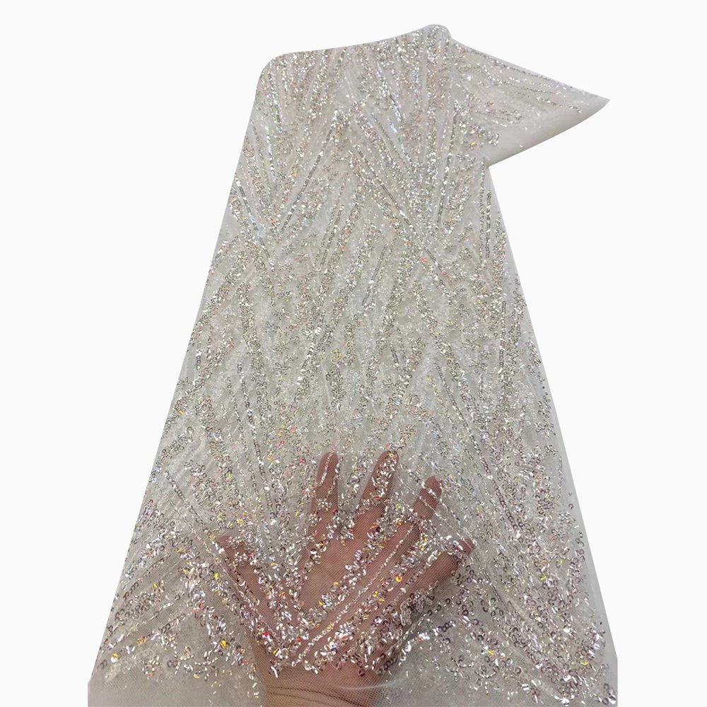 NI.AI Most Popular French Embroidery Beaded Net Lace Fabrics For Wedding Dress Beautiful African Lace Fabrics With Sequins