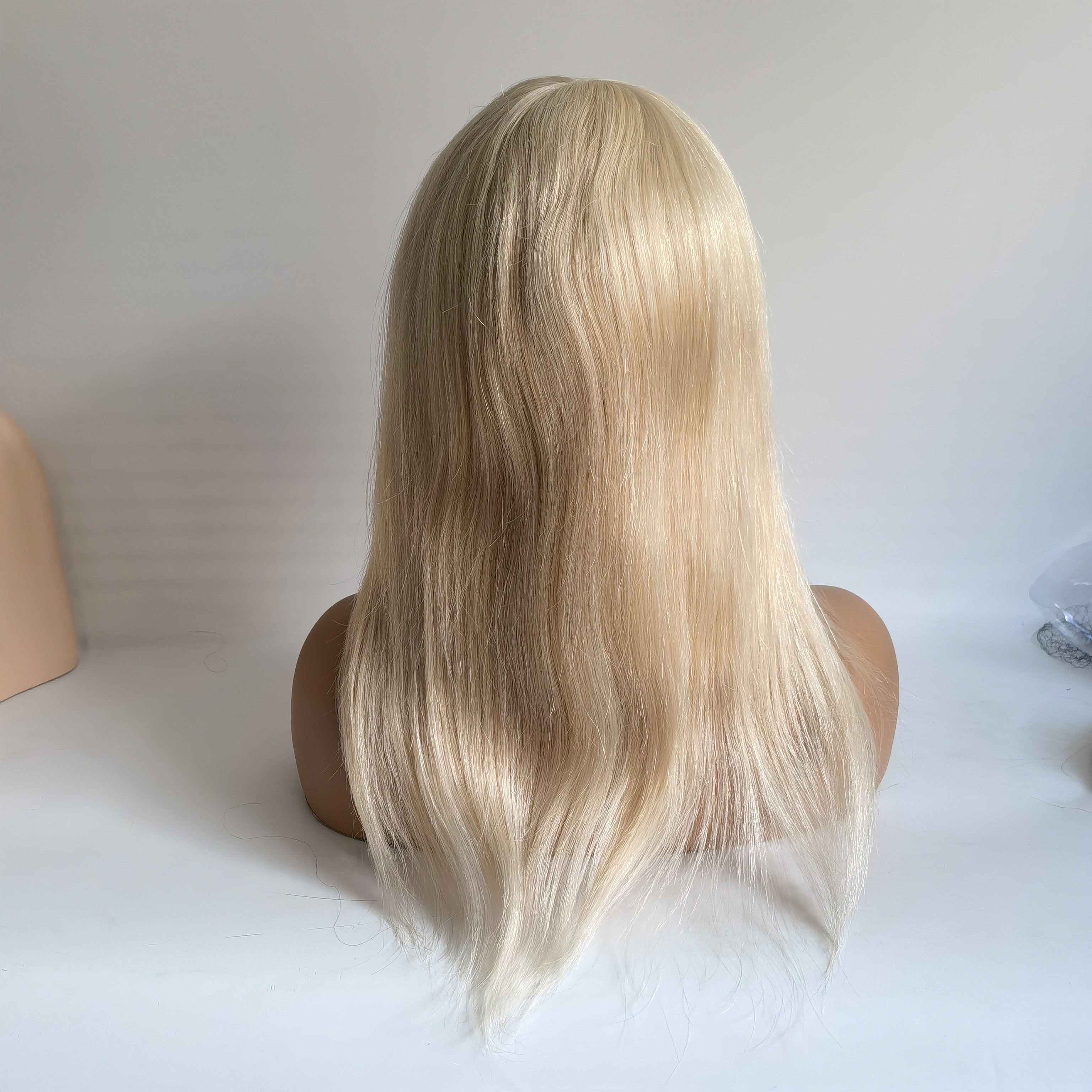 Blonde Full Lace PU Thin Skin Around Straight Virgin Human Hair Wigs for Women