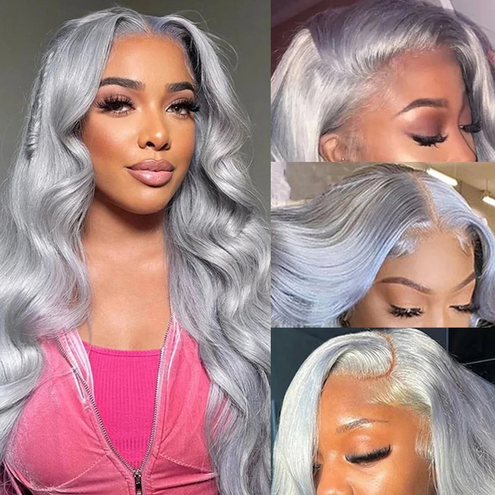 Grey Lace Frontal Wig Transparent Hd Lace Silver Color Body Wave Human Hair Wig 13x4 Lace Front Wigs