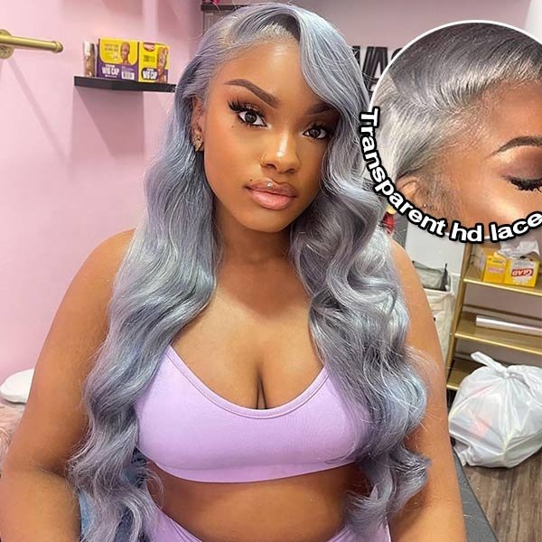 Grey Lace Frontal Wig Transparent Hd Lace Silver Color Body Wave Human Hair Wig 13x4 Lace Front Wigs