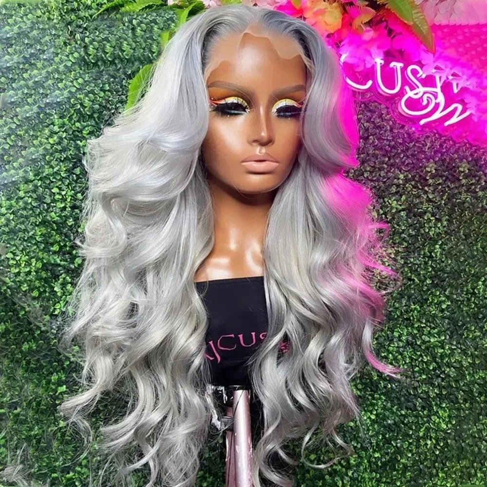 Grey Lace Frontal Wig Transparent Hd Lace Silver Color Body Wave Human Hair Wig 13x4 Lace Front Wigs