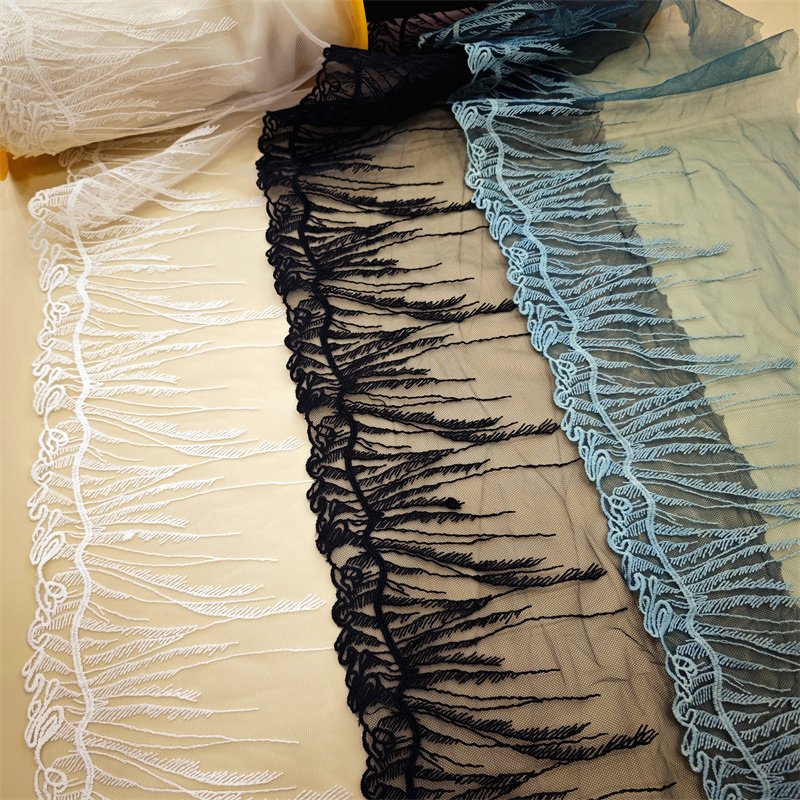 Wholesale Factory chantilly Garment Underwear accessories Shiny Embroidery Tulle Lace Trim Mesh Lace trim