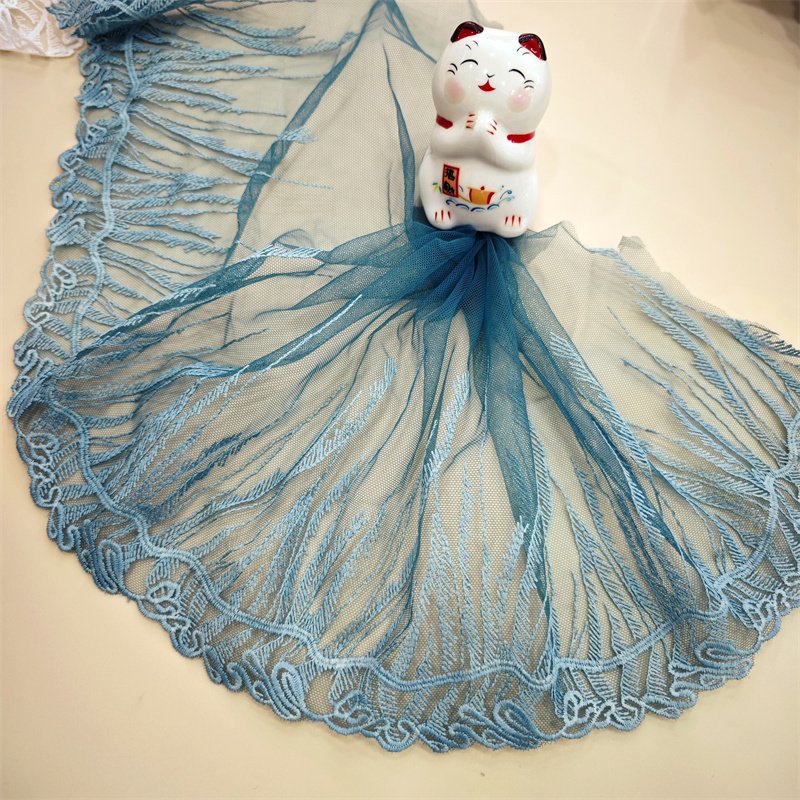 Wholesale Factory chantilly Garment Underwear accessories Shiny Embroidery Tulle Lace Trim Mesh Lace trim
