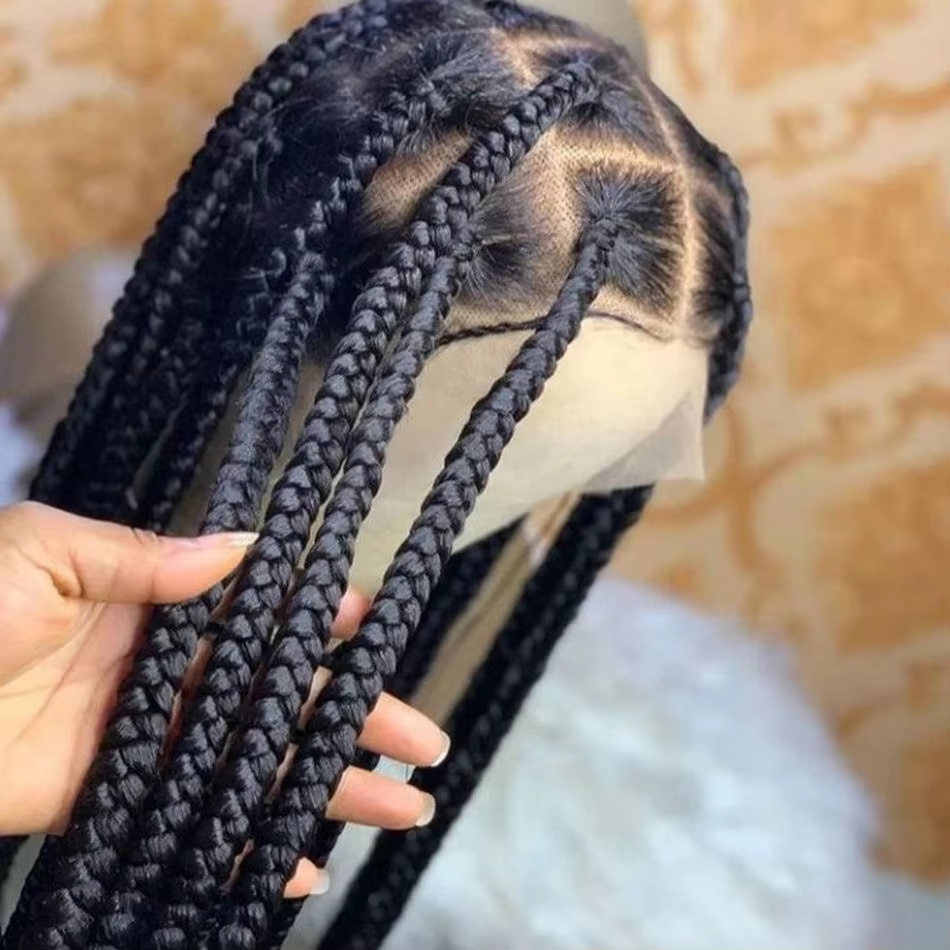 Wholesale Glueless Braid Wigs Natural raw virgin Human Hair Lace Front,Transparent HD 360 Full Lace Braided Wigs For Black Women