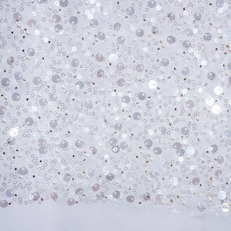 High quality Sequin African lace fabric with beads wedding dresses lace Embroidery Shiny Sequins Beads dresses lace Fabric