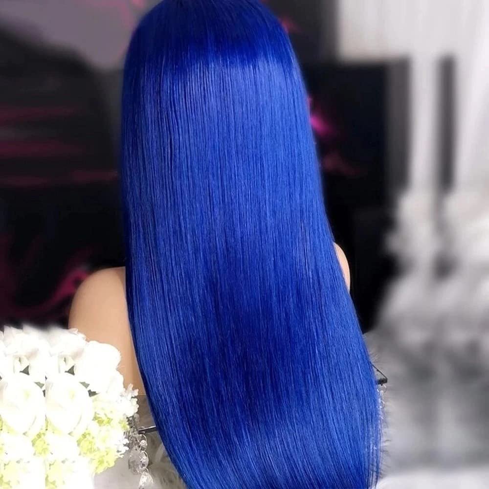 Wholesale Remy 13*4 Transparent Swiss Lace Frontal INDIAN Human Hair Wigs Straight Blue Color Lace Frontal Wigs Human Hair