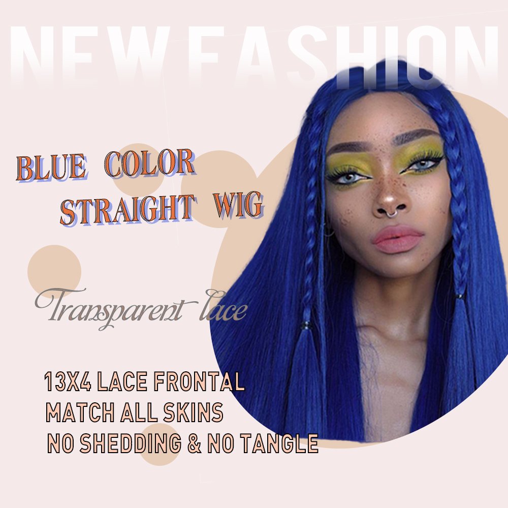 Wholesale Remy 13*4 Transparent Swiss Lace Frontal INDIAN Human Hair Wigs Straight Blue Color Lace Frontal Wigs Human Hair