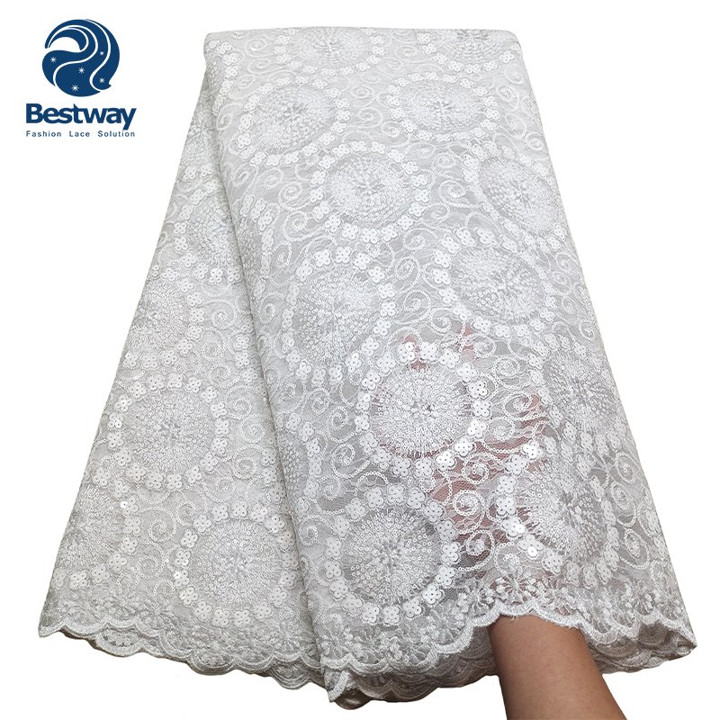 Bestway Austria Chantilly Double Net Sequins Embroidery African Lace Fabric