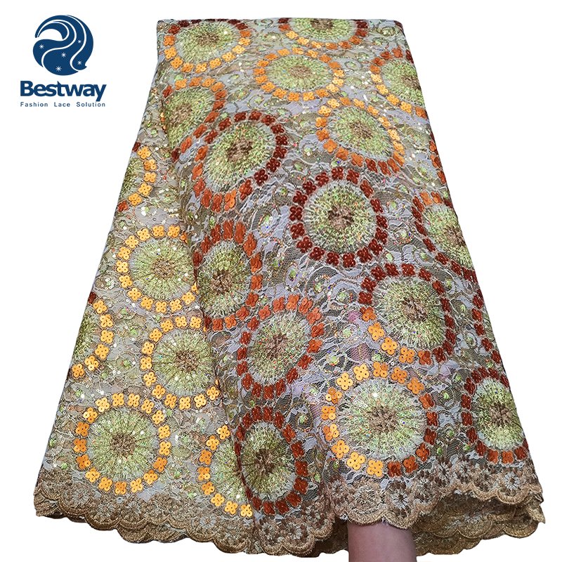 Bestway Austria Chantilly Double Net Sequins Embroidery African Lace Fabric