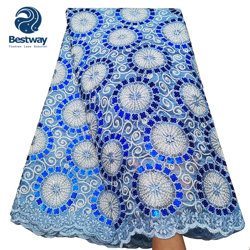 Bestway Austria Chantilly Double Net Sequins Embroidery African Lace Fabric