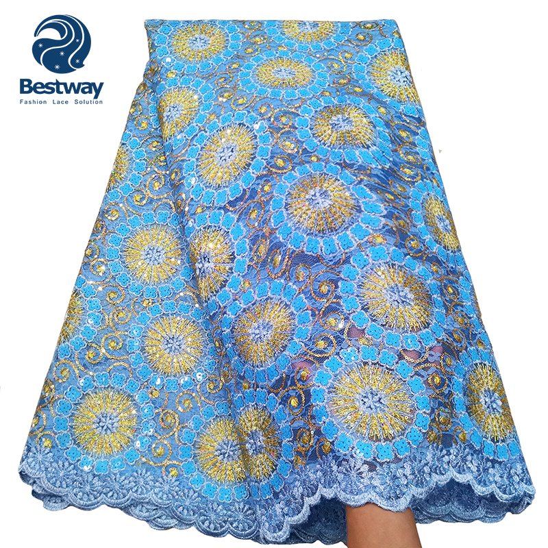 Bestway Austria Chantilly Double Net Sequins Embroidery African Lace Fabric