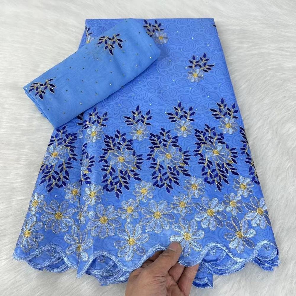 2024 African Bazin Riche Fabric With Brode Latest Fashion Embroidery Stones Bazin Lace Fabric With Net Lace 7Yards