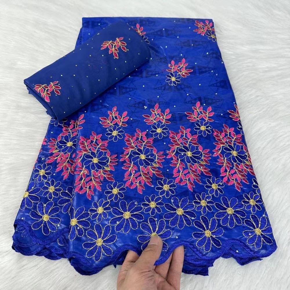 2024 African Bazin Riche Fabric With Brode Latest Fashion Embroidery Stones Bazin Lace Fabric With Net Lace 7Yards