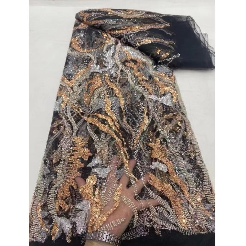Customized Designer Lace Fabric Sequins Lace Beaded Pearl Fabric Embroidery Beads Lace Fabric For Evening Dress Cloth