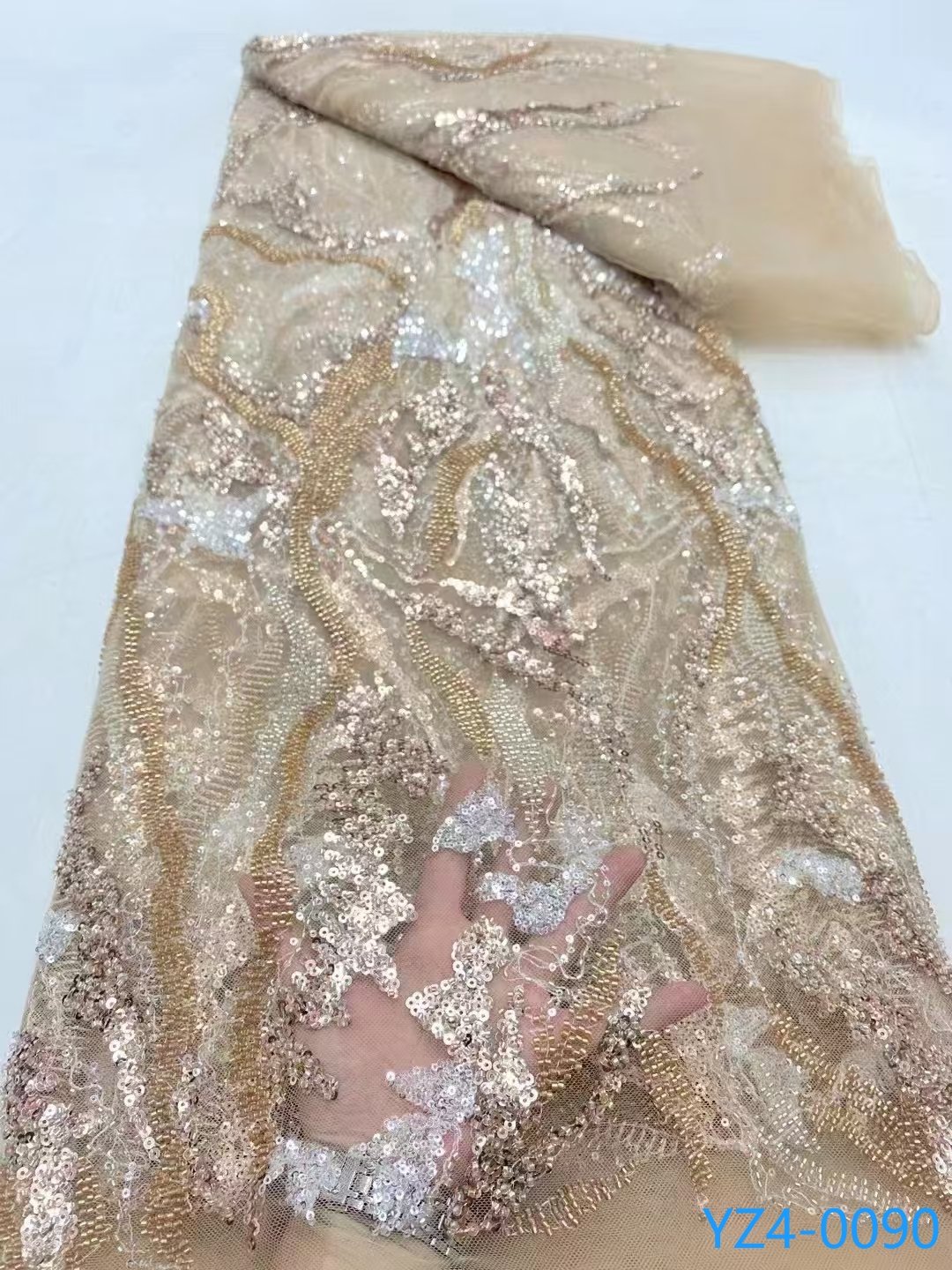 Customized Designer Lace Fabric Sequins Lace Beaded Pearl Fabric Embroidery Beads Lace Fabric For Evening Dress Cloth