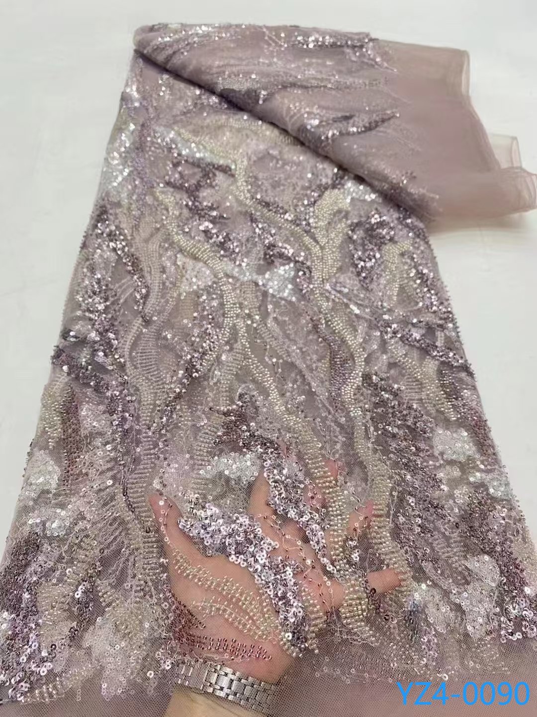 Customized Designer Lace Fabric Sequins Lace Beaded Pearl Fabric Embroidery Beads Lace Fabric For Evening Dress Cloth