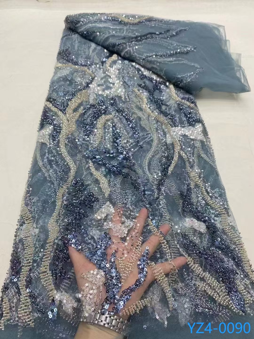 Customized Designer Lace Fabric Sequins Lace Beaded Pearl Fabric Embroidery Beads Lace Fabric For Evening Dress Cloth