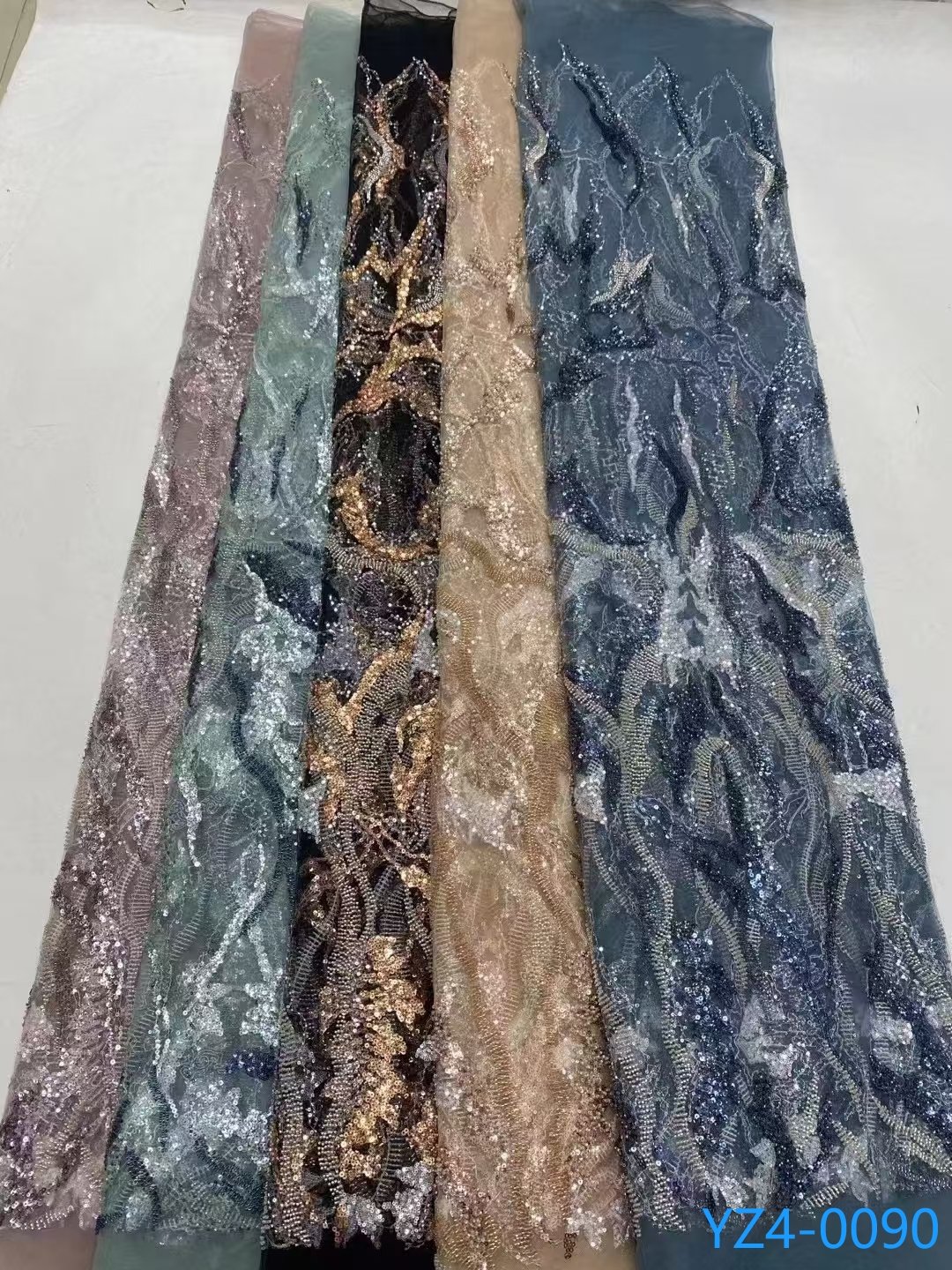 Customized Designer Lace Fabric Sequins Lace Beaded Pearl Fabric Embroidery Beads Lace Fabric For Evening Dress Cloth