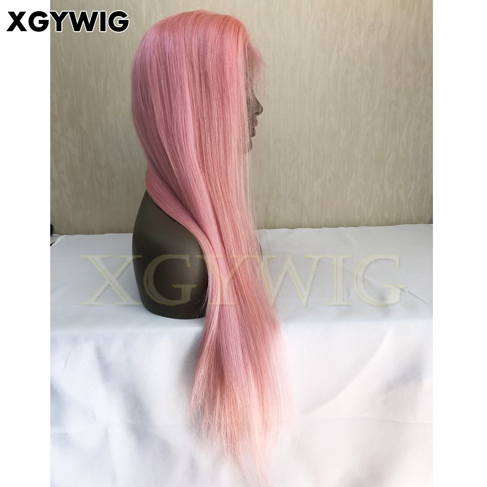 XGY Stock 10"-30" virgin Remy Brazilian pre-plucked natural hairline Colored Glueless full lace Pink Human Hair wig