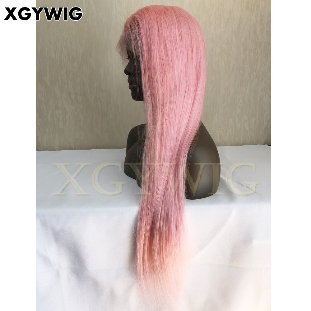XGY Stock 10"-30" virgin Remy Brazilian pre-plucked natural hairline Colored Glueless full lace Pink Human Hair wig