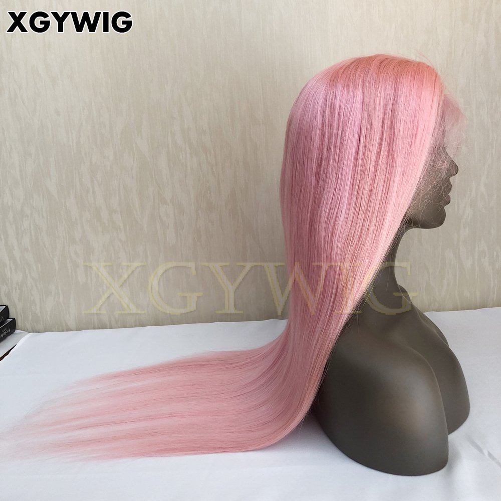 XGY Stock 10"-30" virgin Remy Brazilian pre-plucked natural hairline Colored Glueless full lace Pink Human Hair wig