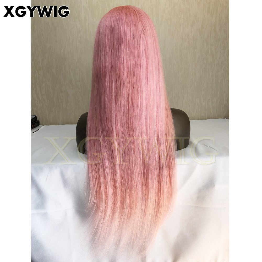 XGY Stock 10"-30" virgin Remy Brazilian pre-plucked natural hairline Colored Glueless full lace Pink Human Hair wig