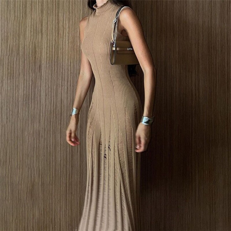 Wholesale black sexy sleeveless midi dress casual knitted sweater dresses women