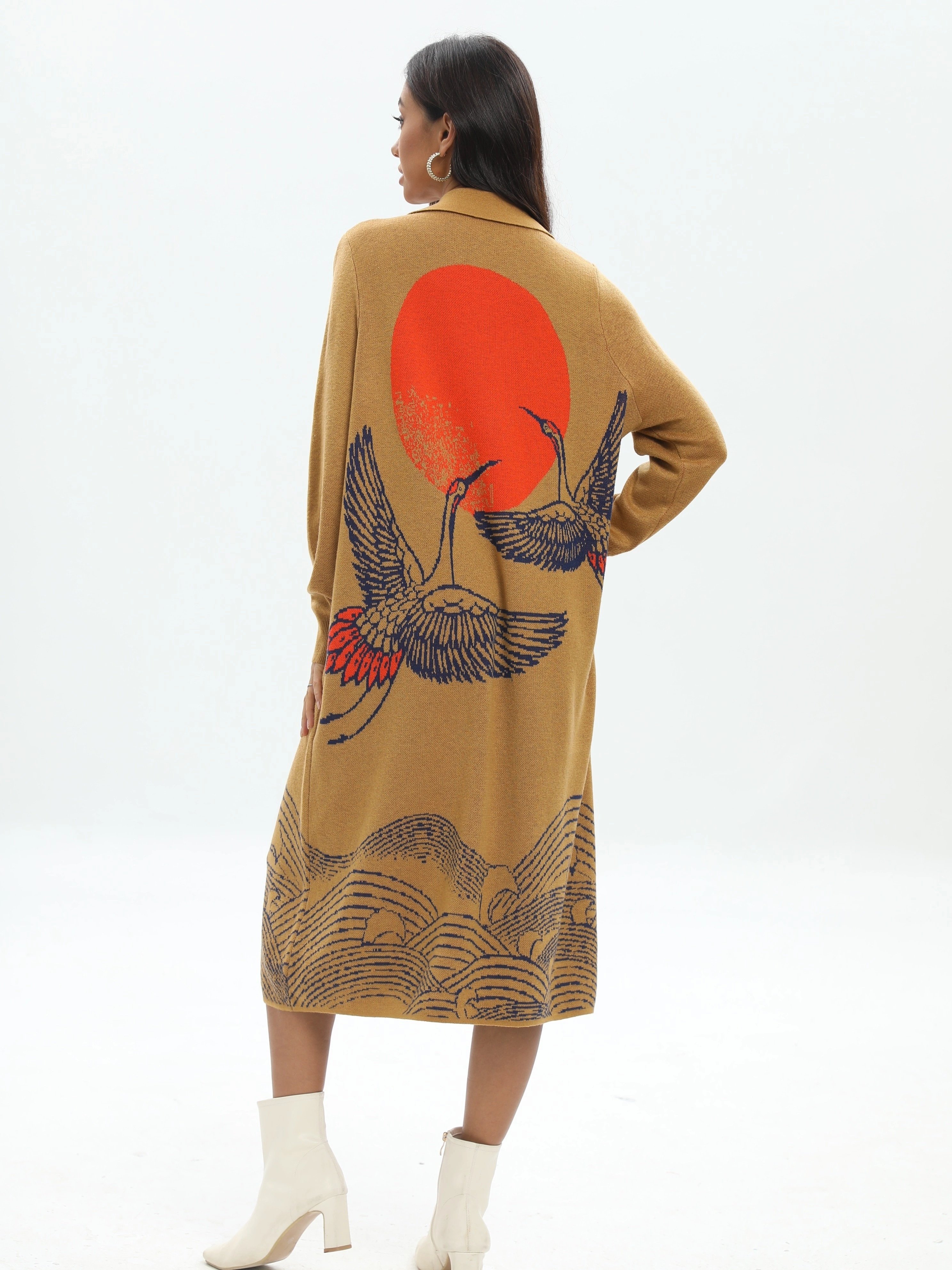 Sweater Dress Women'S Long Sleeve Wool Blend jacquard cartoon design knit sweater autumn winter