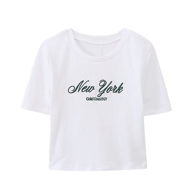 Customized Women's t-shirt Summer Pure Cotton Crew Neck Short Sleeve T Shirts Casual Embroidered Letter Top Anti-Pilling