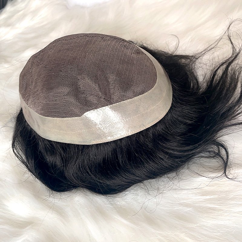 Cheaper Brazilian 100% human hair virgin replacement system cuticle straight handmade mono pu with lace wigs toupee for men
