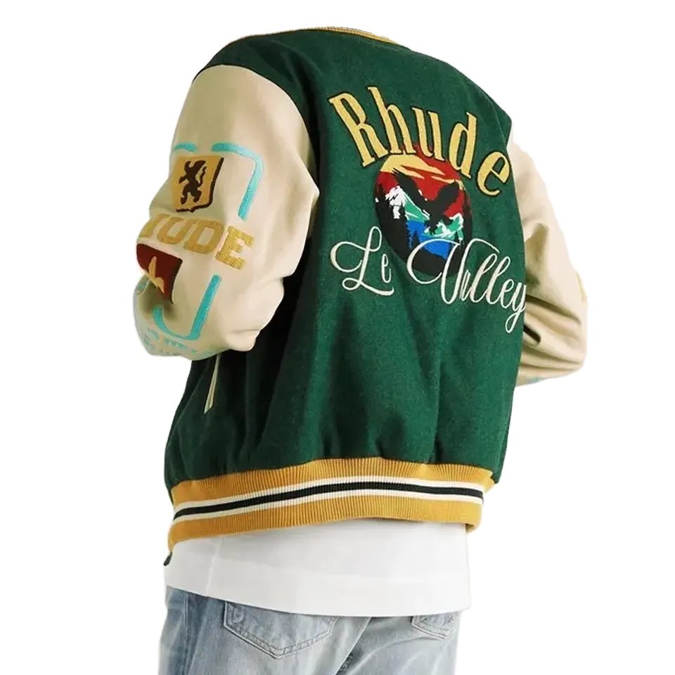 Custom Baseball Jacket Patch Leather PU Sleeve Wool body High Street Men Varsity Jacket