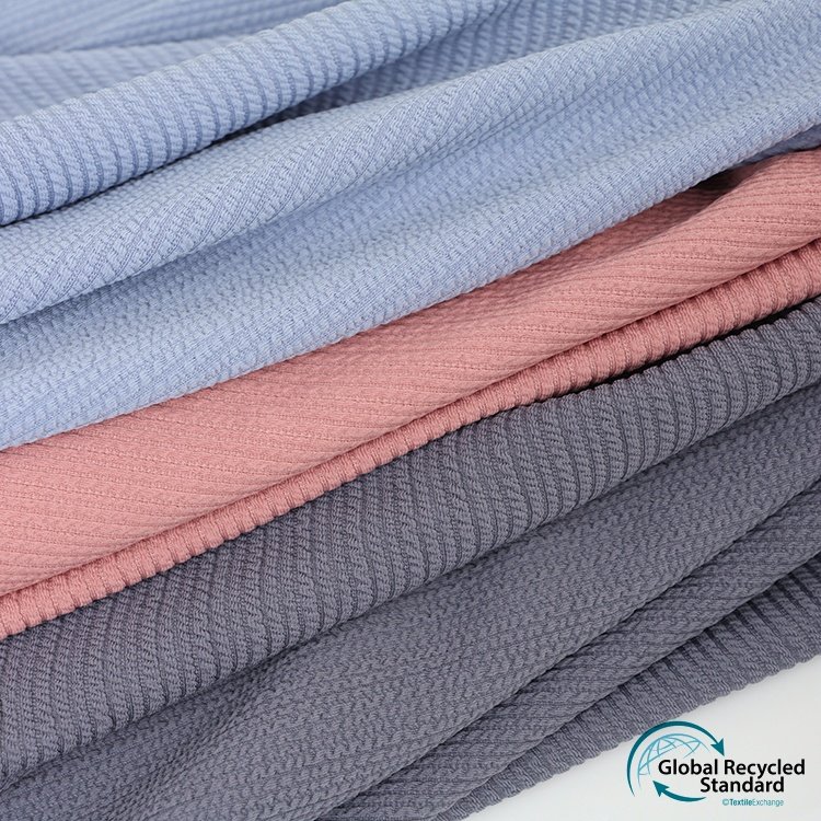 Women Dress RPET Eco-friendly GRS Knitting Jacquard Rib 93%Recycle Polyester 7%Spandex 240gsm Ready-to-ship Goods Recycle Fabric