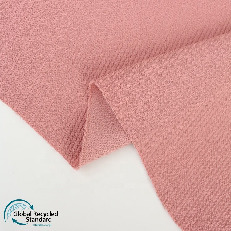 Women Dress RPET Eco-friendly GRS Knitting Jacquard Rib 93%Recycle Polyester 7%Spandex 240gsm Ready-to-ship Goods Recycle Fabric