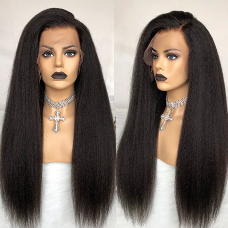 Wholesale Kinky Straight Hair Lace Front Wig Brazilian Human Hair Lace Wigs Pre Plucked Lace Frontal Wigs For Black Women