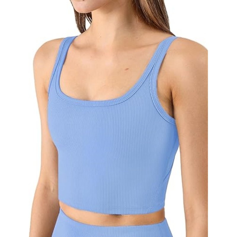 Fitted Crop Top Summer Spaghetti Strap U Neck And Back Workout White Ribbed Tank Top