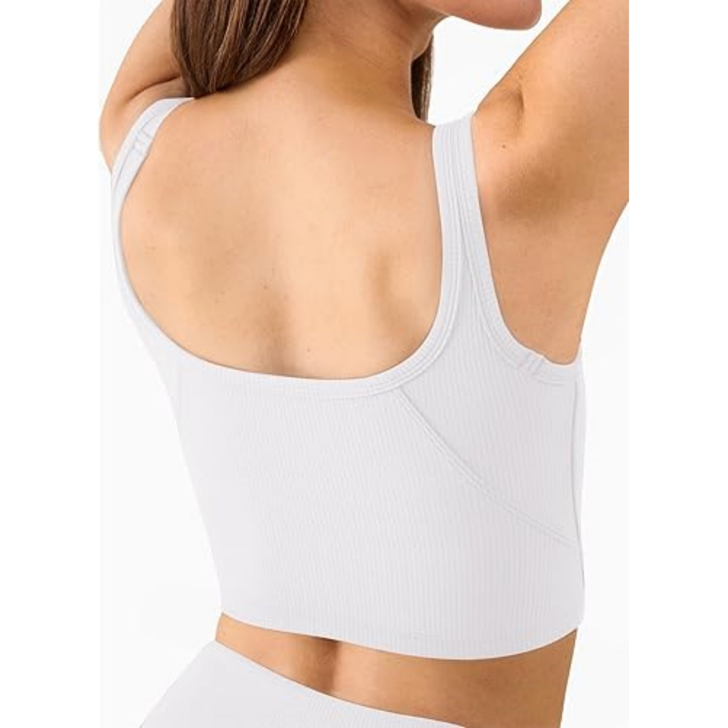 Fitted Crop Top Summer Spaghetti Strap U Neck And Back Workout White Ribbed Tank Top