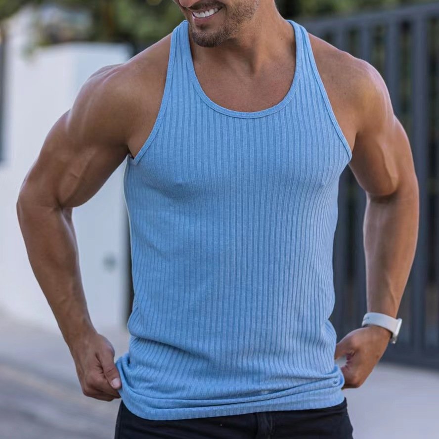Hot Selling Ribbed Custom Plus Size Plain Fitness Casual Polyester Quick Dry Tank Top For Men