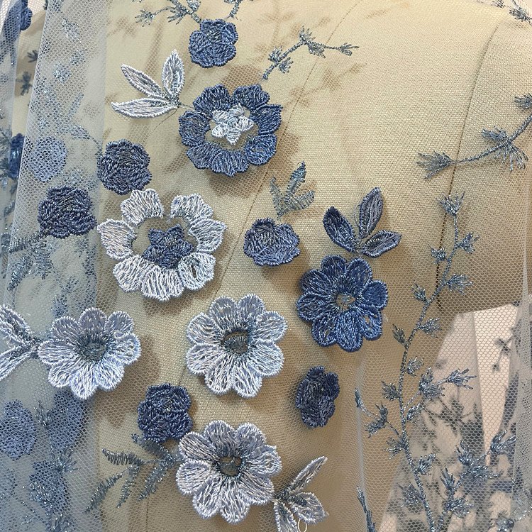 Multicolor 3D Embroidered Flower Lace Fabric Wedding Dress Costume Fabric