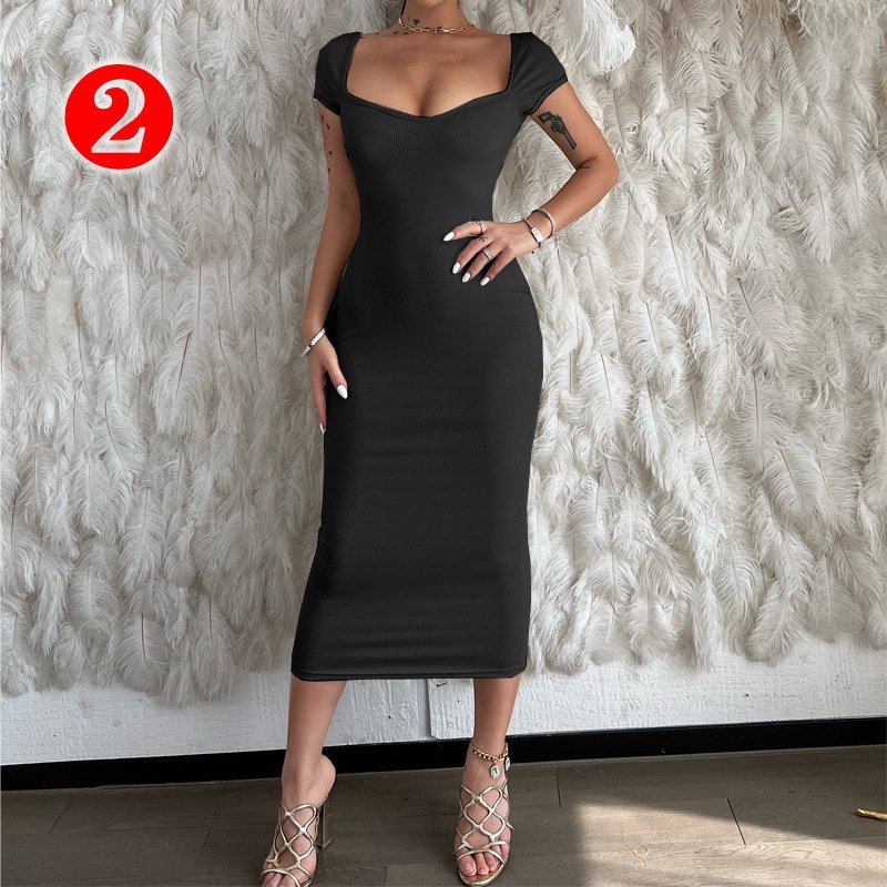 MD10226 Sexy Pencil Long Dresses Off Shoulder New Fashion Solid Color Ribbed Pit Knit dress Lady Elastic Casual Dresses