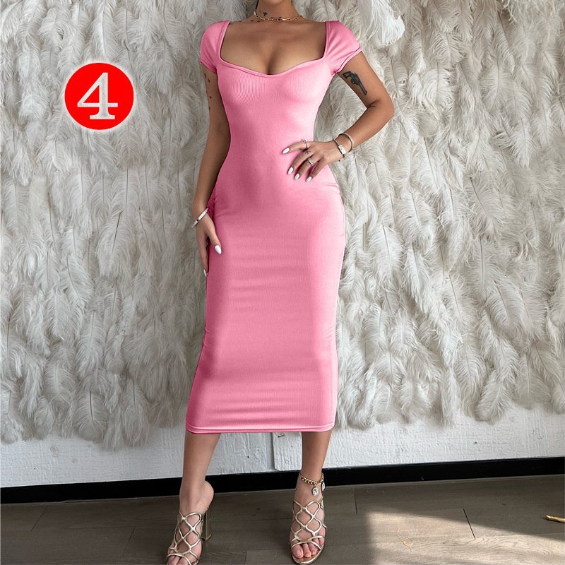 MD10226 Sexy Pencil Long Dresses Off Shoulder New Fashion Solid Color Ribbed Pit Knit dress Lady Elastic Casual Dresses