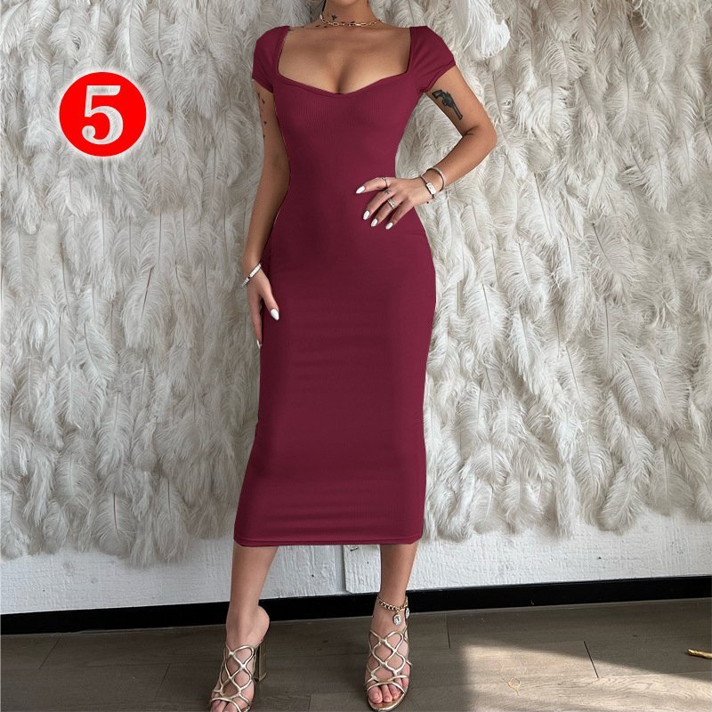 MD10226 Sexy Pencil Long Dresses Off Shoulder New Fashion Solid Color Ribbed Pit Knit dress Lady Elastic Casual Dresses