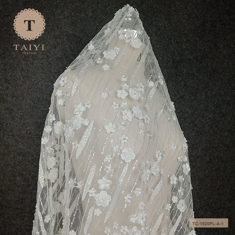 Gorgeous High Quality 3D Flowers Design Lace Fabric Tulle Embroidery For Party Dresses