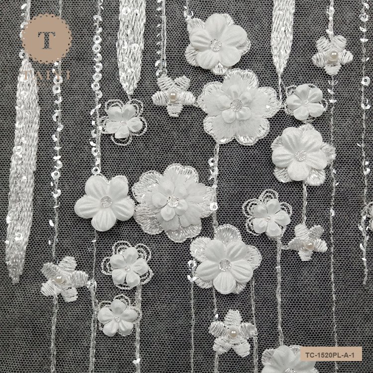 Gorgeous High Quality 3D Flowers Design Lace Fabric Tulle Embroidery For Party Dresses