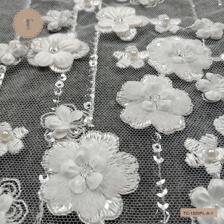 Gorgeous High Quality 3D Flowers Design Lace Fabric Tulle Embroidery For Party Dresses